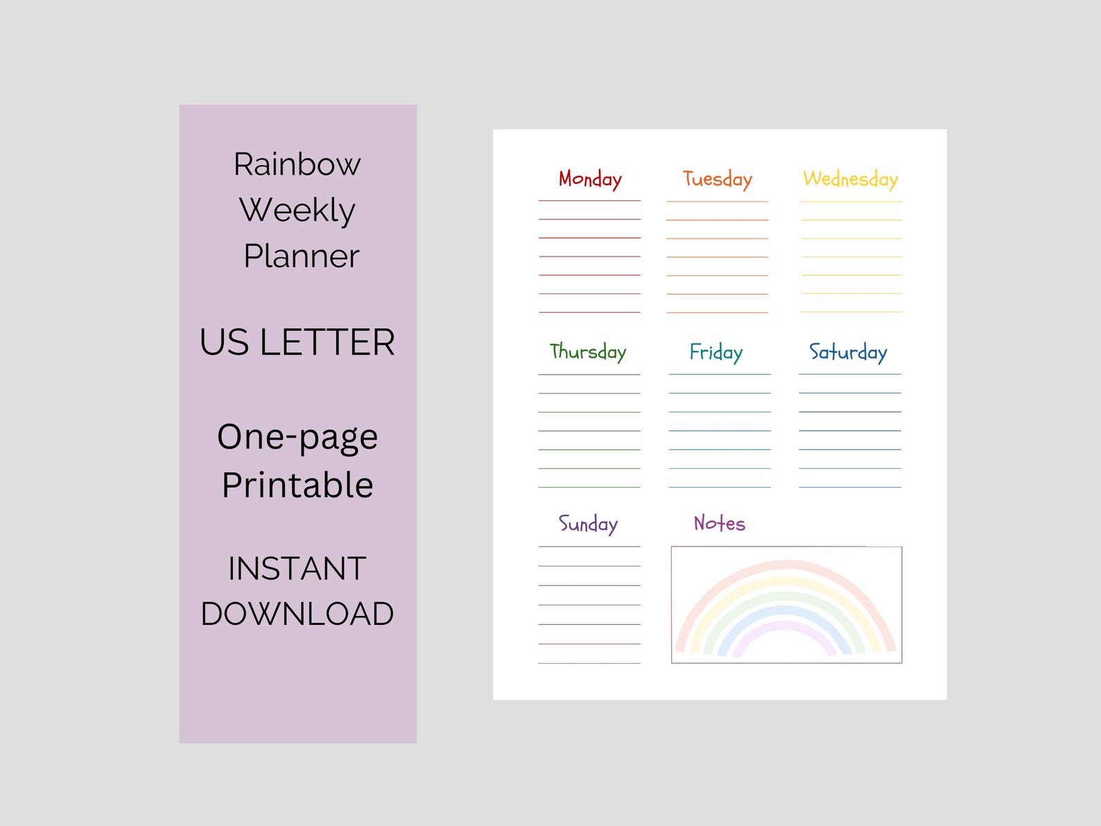 PRINTABLE Weekly Planner in Boho Rainbow One-page Design, Weekly ...