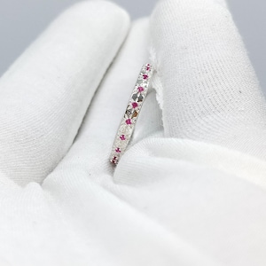 Pink Sapphire CZ Band, Ring For Women, 925 Solid Silver Wedding Band, Star Setting Band, Designer Band, Sapphire Ring, Pink Spphire Jewelry