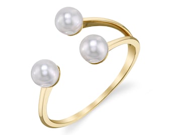 Ring i 925 sterlingsilver, ring med sötvattenspärlor, ring med 100 % naturlig vit pärla, unik, nätt ring med tre pärlor, smycken med trippel vit pärla