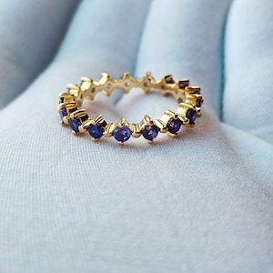 Purple Amethyst CZ Eternity Band, 925 Sterling Silver Amethyst Ring, 14k Gold Plated Amethyst Full Eternity Band, Stacking Band Ring For Her
