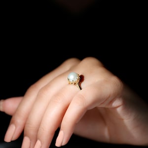 AAA Quality Fresh Water Pearl Ring, 925 Sterling Silver White Pearl Solitaire Ring, 14k Gold Plated 8mm Pearl Ball Wedding Band For Women