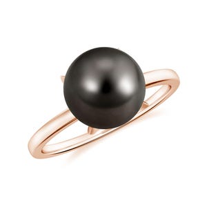 Tahitian Black Pearl Solitaire Ring, 14k Gold Plated Silver Pearl Ring, Black Pearl Ring For Women Jewelry, Bridal Ring For Engagement Gift