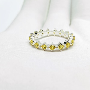 Lab Created Citrine Eternity Band in 925 Sterling Silver Handmade Full Eternity Ring, Wedding Band, Citrine Statement Ring For Women Gift