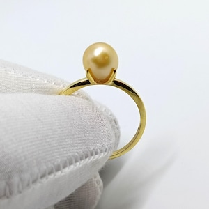 Golden South Sea Pearl Ring, 14k Gold Plated 9mm Yellow Pearl Solitaire Ring, Golden Pearl Wedding Band, Pearl Stacking Engagement Ring