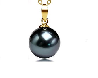 Tahitian Black Pearl Necklace, 100% Natural Black Pearl Necklace, Beautiful Black Pearl Pendant for Necklace, Sterling Silver Chain Necklace