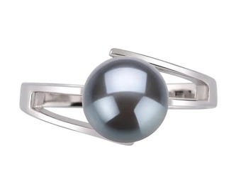 7-8mm Natural Black Pearl Ring, Tahitian Black Pearl Ring, Dainty Black Pearl Ring, Black Pearl Crossover Ring, Sterling Silver Jewelry Gift