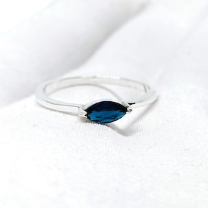 Blue Sapphire CZ Marquise Ring, 925 Sterling Silver Sapphire Stacking Band, Marquise Solitaire Ring, Statement Ring For Women Band Ring Gift