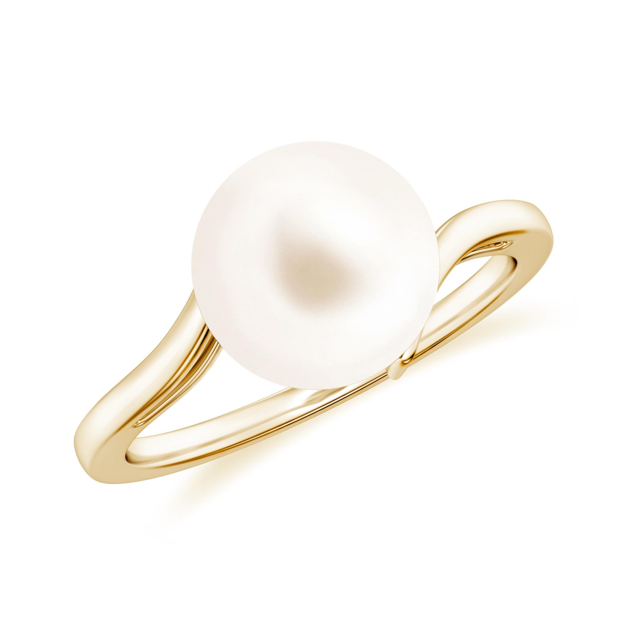 Anello con perla d'acqua dolce, argento sterling 925 placcato oro 14k