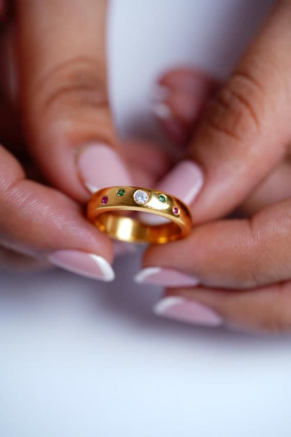 Alliance multi pierres rubis, alliance unisexe, bague pour homme