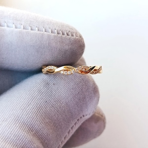 Moissanite Bypass Eternity Band, 925 Solid Silver Gold Plated Eternity Ring, Moissanite Criss Cross Ring, Moissanite Stcakable Ring For Her