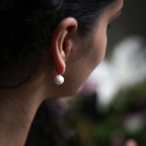 8mm White Pearl Earrings, 925 Sterling Silver Fresh Water Pearl hook Earrings, Pearl Dangling Earrings For Women, Pearl Ear Wire Earrings