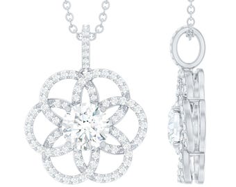 Moissanite Flower Necklace, 925 Sterling Silver, Handmade Jewelry
