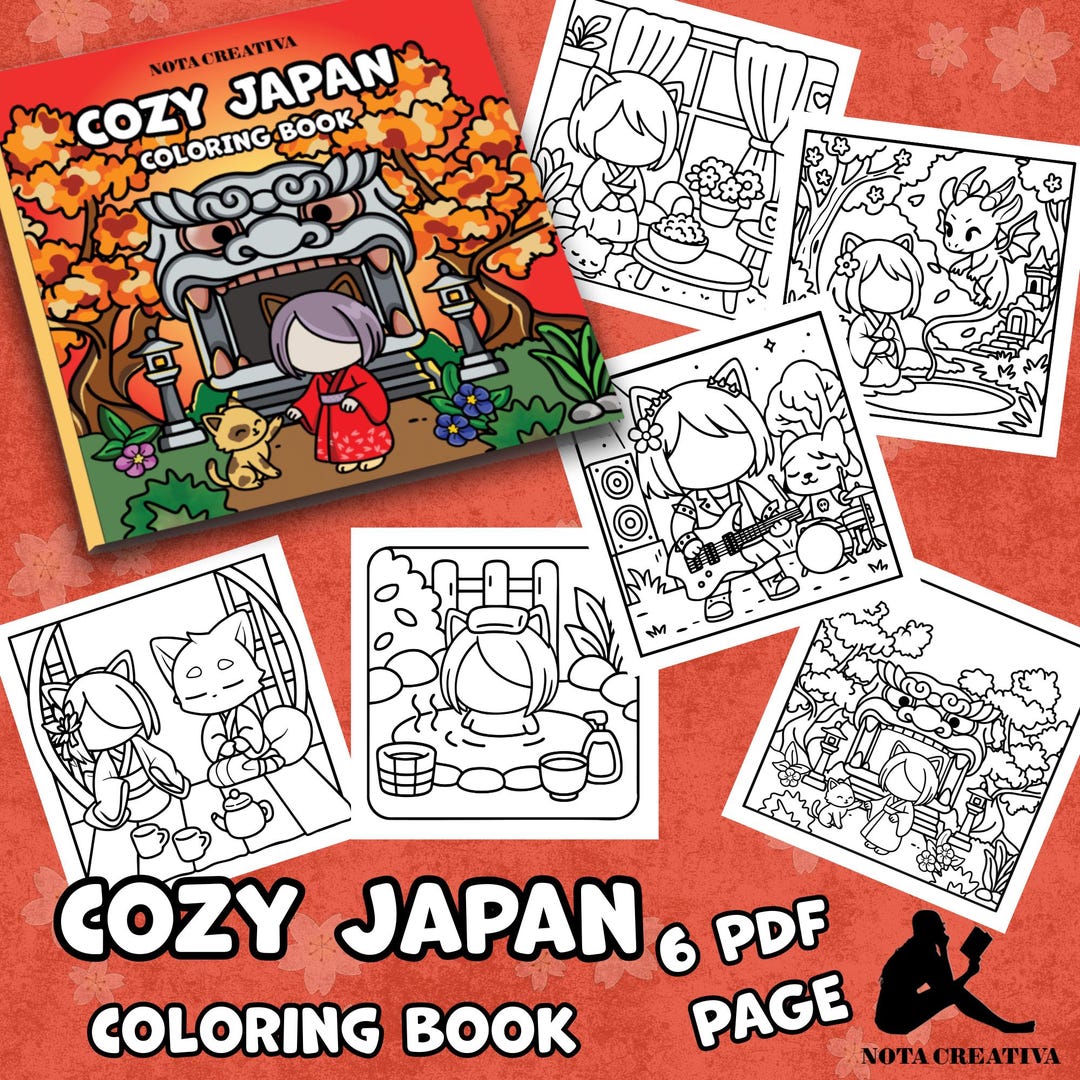 Cozy Japan Coloring Book – Printable PDF | Kawaii Japanese