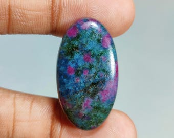 Natural Ruby Kyanite Oval Shape Cabochon Gemstone : Loose Gemstones (33x18x6 mm 42 Ct. ) T-5634