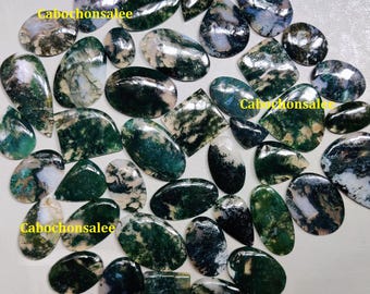 Moss Agate Natural Mix Shape Cabochon Loose Gemstone Wholesale Lot,Moss Agate Cabochon For Sale,Moss Agate Semi Precious Lot Sale Flat Back