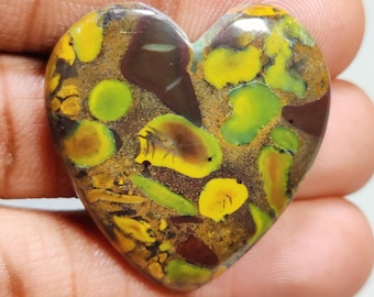 Cabujón de jaspe frutal natural en forma de corazón, gema suelta (34 x 31 x 6 mm)