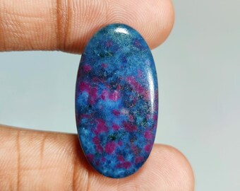 Natural Ruby Kyanite Oval Shape Cabochon Gemstone : Loose Gemstones (32x18x5 mm 34 Ct. ) T-5633