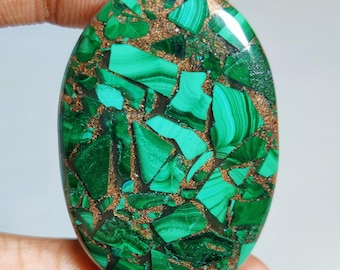 Malachite Copper Natural Oval Shape Cabochon Loose Gemstone For Making Jewelry,Flat Back 63 Ct. 44X30X5 mm T-3599