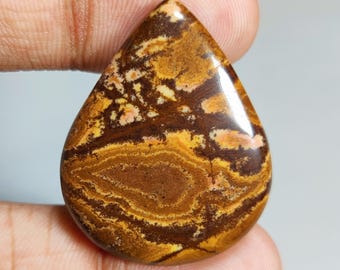 Australian Picture Jasper Natural Pear Shape Cabochon Loose Gemstone For Making Jewelry,Flat Back 47 Ct. 36X28X6 mm T-4002