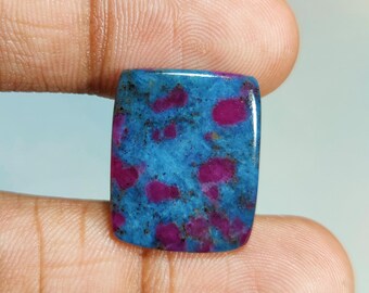 Natural Ruby Kyanite Cushion Shape Cabochon Gemstone : Loose Gemstones (22x17x3 mm 15 Ct. ) T-5651
