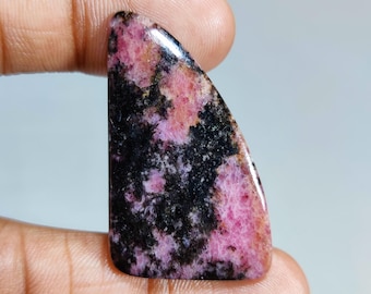 Natural Rhodonite Fancy Shape Pink Cabochon Gemstone : Loose Gemstones (42x25x5 mm 56 Ct. ) T-5629