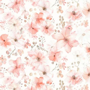 Watercolor Pink Flower Pattern Pure Cotton Fabric,Sold By Half Yard