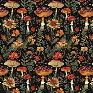 Floral Fairytale Mushrooms Pattern Pure Cotton Fabric,Sold By Half Yard