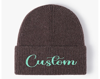 Personalized Embroidered Knit Beanie - Custom Text Winter Hat