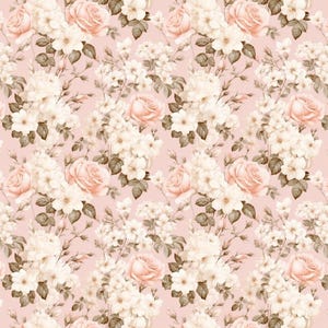 Retro Pink Rose Floral  Fabric-Climbing Rose Flower Pattern Pure Cotton Fabric,Sold By Half Yard