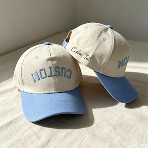 Individuell bestickte Baseballkappe mit umgedrehtem Text, zweifarbig, Vintage-Stil, personalisierte Schriftart, Geschenk für Väter, Retro-Snapback-Cap mit 5 Panels