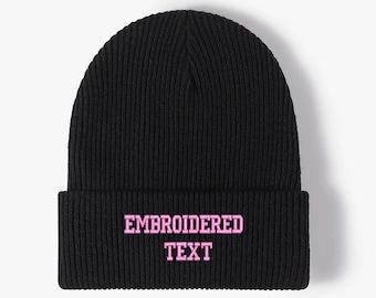 Personalized Embroidered Knit Beanie - Custom Text Winter Hat