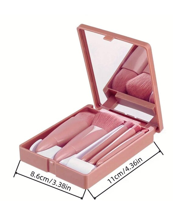 Yoseng Reise-Make-up-Pinsel-Set (5-teilig) – Mit Spiegel-Etui, Klein & Tragbar, Für Unterwegs, Aus Veganem Kunsthaar