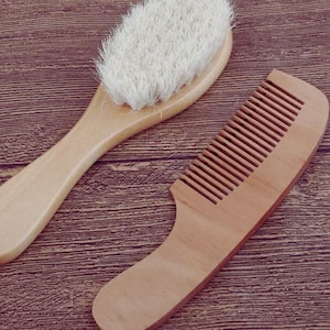 Cepillo y peine de madera de lana para bebé recién nacido, cepillo para el cabello para recién nacido, masajeador de cabeza para bebé, peine portátil para bebé, cepillo para el baño, peine nuevo.