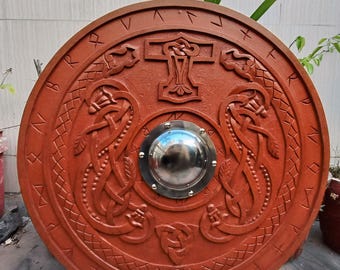 Handcrafted Viking Shield, Norse Dragon Shield, Wooden Round Shield, Medieval Warrior Shield, Nordic Wall Decor, LARP Costume Prop