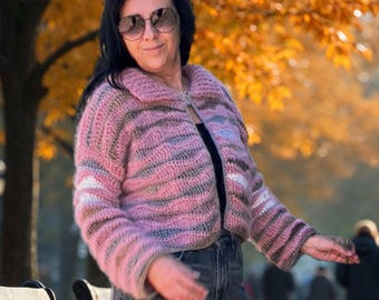 Crochet Cardigan Pattern PDF – Boho Mohair Cardigan- Crop Striped Jacket