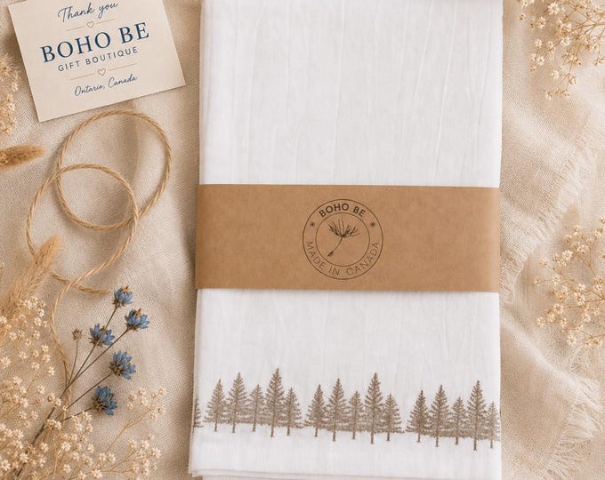 Hand-Stamped Flour Sack Tea Towel, 100% Cotton Botanical & Cottagecore Kitchen Towel, Hostess Gift