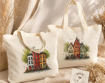 Lightweight Polyester Townhouse Tote Bag, 13.5 × 13.5 in
