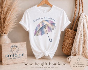 Watercolor Umbrella T-Shirt, Sizzle in the Drizzle White Graphic Tee