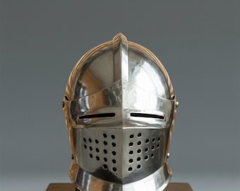 Handmade Medieval Knight Helmet | 18 Gauge Steel Wearable Armor Helmet | Engraved Crusader Great Helm for Cosplay, LARP & Display