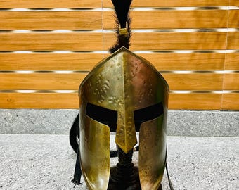 Casco espartano corintio con cresta de crin de caballo, hecho a mano, para cosplay de guerrero griego.