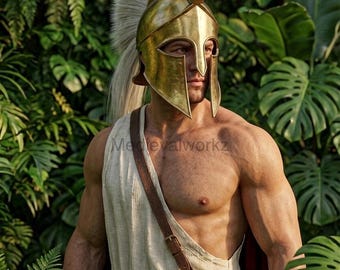 Ancient Greek Corinthian Helmet, Handmade Spartan Warrior Helmet with White Plume, Wearable Brass Armor for Cosplay, Reenactment and Display