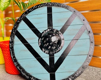 Viking Wooden Shield, Norse Round Warrior Shield, Medieval Shield, LARP Cosplay, Reenactment, Wall Decor, 24 Inch