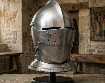 Medieval Knight Helmet Replica, Gothic Bascinet Armor Helmet, Handmade Steel Crusader Helmet, Wearable Medieval Costume Armor, Historical Co
