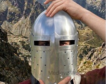 Medieval Knight Helmet Steel Crusader Helmet Wearable Armor Helmet Viking Templar Helmet LARP Costume Halloween Cosplay Gift