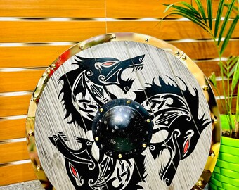 Viking Dragon Shield, Norse Wooden Round Shield, Medieval Warrior Shield, LARP Cosplay, Wall Decor, Reenactment