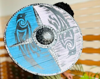 Handmade Viking Shield Wall Decor – Odin’s Ravens Norse Mythology Art (24 inches)