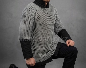 Medieval Chainmail Hauberk Steel Chain Mail Armor Shirt Viking Knight Armor LARP Reenactment Costume