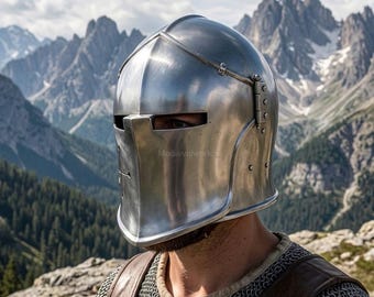 Medieval Knight Helmet, Handmade Steel Crusader Great Helm, Wearable Gothic Armor, Historical Replica for LARP Cosplay and Reenactment