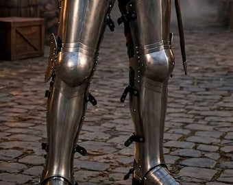 Medieval Knight Leg Armor Set with Knee Guards, Greaves and Sabatons for Cosplay