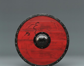 Handmade Wood and Steel Shield Medieval Viking Wall Decor Rustic Armor Shield